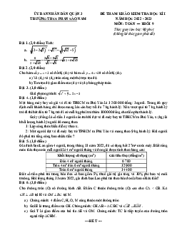 Đề tham khảo học kì 1 Toán 9 năm 2022 – 2023 trường THCS Phan Sào Nam – TP HCM