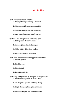 Trắc nghiệm Địa lí 10 Bài 10 Chương 4 | Chân trời sáng tạo