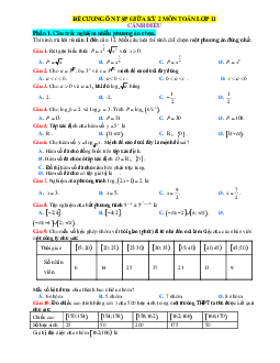 Đề cương ôn tập giữa học kỳ 2 Toán 11 Cánh diều