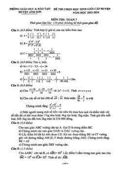 Đề thi học sinh giỏi Toán 7 năm 2023 – 2024 phòng GD&ĐT Anh Sơn – Nghệ An