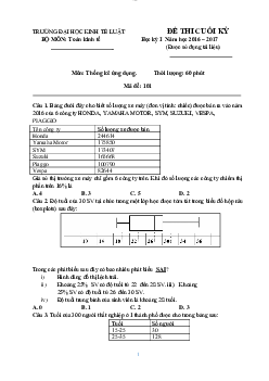 Đề thi môn thống kê ứng dụng