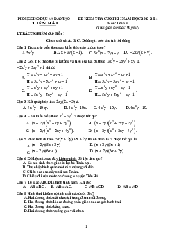 Đề cuối kì 1 Toán 8 năm 2023 – 2024 phòng GD&ĐT Tiền Hải – Thái Bình