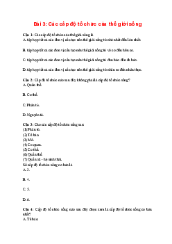 Trắc nghiệm Sinh học 10 Bài 3: Các cấp độ tổ chức của thế giới sống | Chân trời sáng tạo