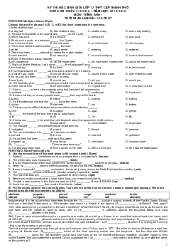 Đề thi chọn học sinh giỏi Tiếng Anh lớp 12 TP HCM năm học 2014-2015