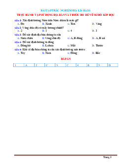Trắc nghiệm Địa 6 Bài 6: Thực hành tập sử dụng địa bàn và thước đo để vẽ sơ đồ lớp học (có đáp án)