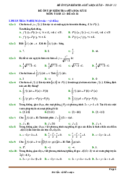 TOP15 đề ôn tập kiểm tra giữa học kì 2 môn Toán 12 (70% TN + 30% TL)