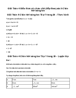 Giải Toán lớp 4 Bài 11: Biểu thức có chứa chữ (tiếp theo) | chân trời sáng tạo