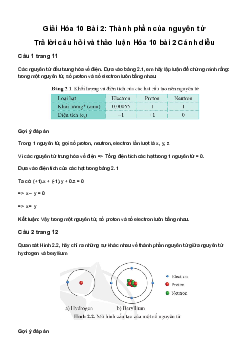 Giải Hoá học 10 Bài 2: Thành phần của nguyên tử | Cánh diều
