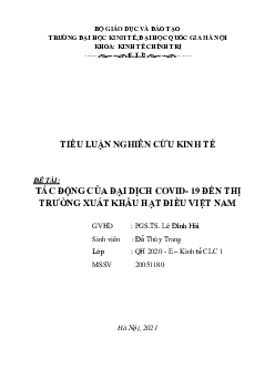 Tiểu luận "Tác động của đại dịch covid-19 đến thị trường xuất khẩu hạt điều Việt Nam"