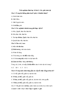 Trắc nghiệm Sinh học 10 bài 2: Các giới sinh vật