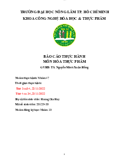 Báo cáo thực hành môn Hóa thực phẩm
