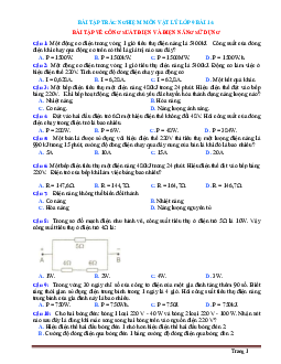 Bài tập trắc nghiệm môn vật lý 9 Bài 14 Bài tập về công suất điện và điện năng sử dụng (có đáp án)