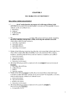 Trắc nghiệm ôn tập chương 1. The marketing enviroment | Đại học Ngoại Thương