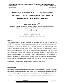Báo cáo khoa học đề tài: Influence of interest rate, exchange rate and inflation on common stock returns of amman stock exchange, Jordan