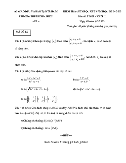 Đề giữa học kỳ 2 Toán 11 năm 2022 – 2023 trường THPT Bình Chiểu – TP HCM