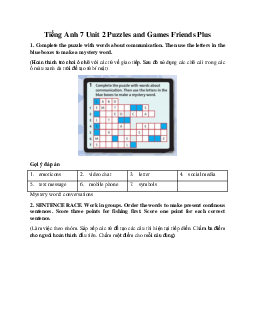 Tiếng Anh 7 Unit 2 Puzzles and Games Friends Plus