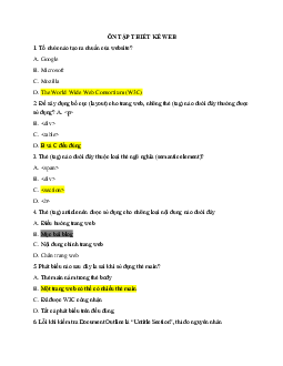 Đề cương câu hỏi trắc nghiệm ôn tập môn Thiết kế Website gồm 40 câu có đáp án