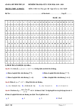 Đề thi học kỳ 1 Toán 12 năm 2019 – 2020 trường THPT An Phước – Ninh Thuận