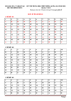 Đáp án đề thi tốt nghiệp THPT Quốc Gia 2020 môn Toán