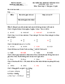 Đề thi học kì 2 lớp 4 môn Toán năm học 2018 - 2019