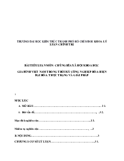 Tiểu luận " Gia đình trong thời kì công nghiệp hóa hiện đại hóa"
