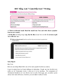 SBT Tiếng Anh 7 Cánh Diều Unit 7 Writing