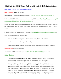 Giải bài tập SGK Tiếng Anh lớp 12 Unit 8: Life in the future