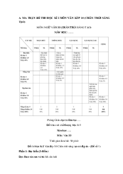 Bộ đề thi học kì 1 môn Ngữ văn 10 Chân trời sáng tạo năm học 2023 - 2024