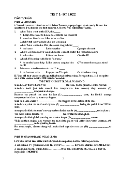 Đề ôn luyện đội tuyển dự thi học sinh giỏi quốc gia THPT năm 2022 - Test 1- ĐT 2022