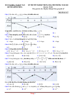 Đề thi tốt nghiệp THPT môn Toán 2022 (có đáp án)