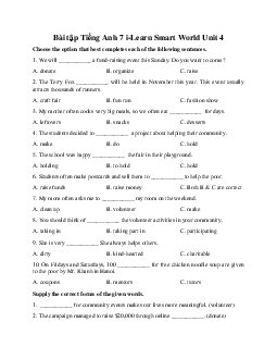 Bài tập Tiếng Anh 7 i-Learn Smart World Unit 4