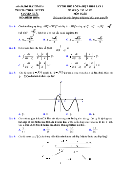Đề thi thử Toán TN THPT 2022 lần 1 trường chuyên Nguyễn Trãi – Hải Dương