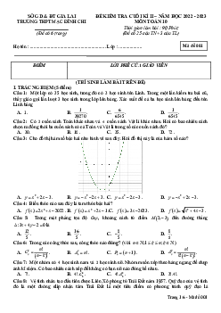 Đề cuối kì 2 Toán 10 năm 2022 – 2023 trường THPT Mạc Đĩnh Chi – Gia Lai