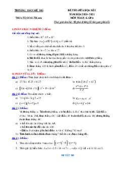 Đề thi giữa học kì 1 Toán 6 năm 2020 – 2021 trường THCS Mễ Trì – Hà Nội