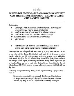 ĐƯỜNG LỐI ĐỐI NGOẠI CỦA ĐẢNG CỘNG SẢN VIỆT NAM TRONG THỜI KÌ ĐỔI MỚI  | Lịch Sử Đảng Cộng Sản Việt Nam | Đại học Khoa học Xã hội và Nhân văn, Đại học Quốc gia Thành phố HCM