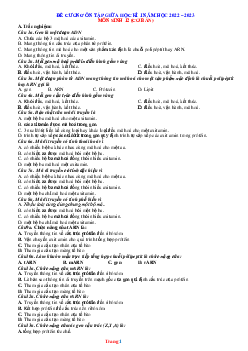 Đề cương ôn tập giữa học kỳ I năm 2022-2023 môn sinh học 12 cơ bản