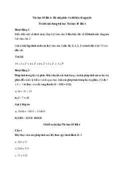 Tin học 10 Bài 4: Hệ nhị phân và dữ liệu số nguyên - Kết Nối Tri Thức