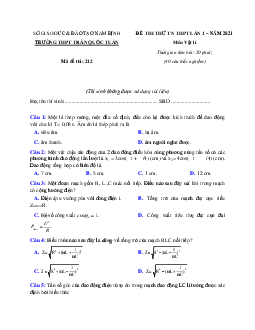 Đề thi thử THPT Quốc gia năm 2021 môn Vật Lí trường THPT Trần Quốc Tuấn, Nam Định