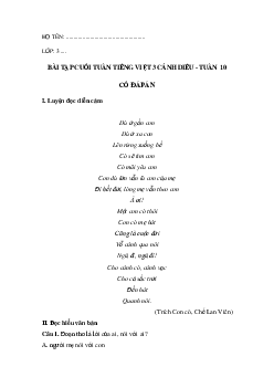 Bài tập cuối tuần tiếng Việt lớp 3 Cánh diều Tuần 10 cơ bản