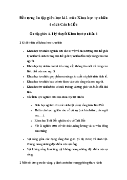 Đề cương ôn tập giữa học kì 1 môn Khoa học tự nhiên 6 sách Cánh diều