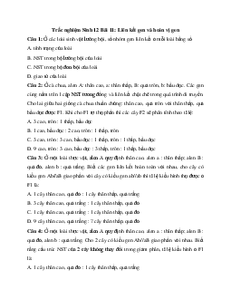 Trắc nghiệm Sinh học 12 bài 11: Liên kết gen và hoán vị gen