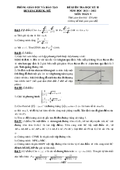 Đề học kỳ 2 Toán 9 năm 2021 – 2022 phòng GD&ĐT Chương Mỹ – Hà Nội