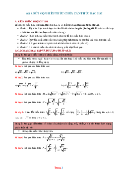 Phương pháp giải toán 9 Rút gọn biểu thức chứa căn bậc hai (có đáp án và lời giải chi tiết)