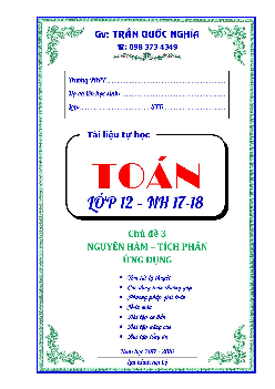 Chuyên đề nguyên hàm, tích phân và ứng dụng – Trần Quốc Nghĩa Toán 12