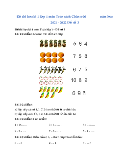 Đề thi học kì 1 lớp 1 môn Toán sách Chân trời sáng tạo năm 2022 - 2023 - Đề 3