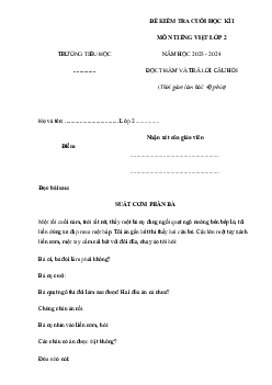 Đề thi học kì 1 môn Tiếng Việt 2 năm 2023 - 2024 sách Cánh diều | Đề 4