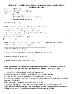 Kì thi thử chọn đội tuyển chính thức dự thi HSG quốc gia lớp 12 THPT Bình Phước năm học 2020-2021 môn thi Tiếng Anh