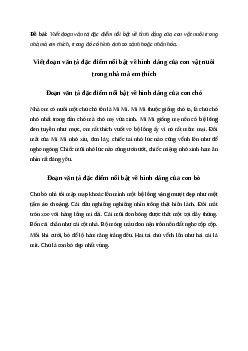 Viết đoạn văn tả đặc điểm nổi bật về hình dáng của con vật nuôi trong nhà mà em thích| Tiếng việt 4 Chân trời sáng tạo