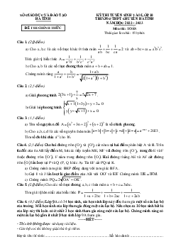 Đề tuyển sinh lớp 10 môn Toán năm 2022 – 2023 trường THPT chuyên Hà Tĩnh