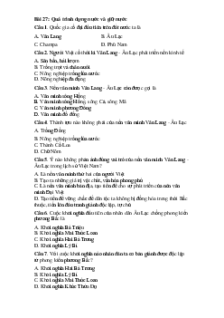 Trắc nghiệm Lịch sử lớp 10 bài 27: Quá trình dựng nước và giữ nước